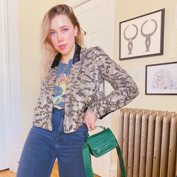 NWT Free People Ari Sequin Cropped Blazer / Tiger - Picture 5 of 8